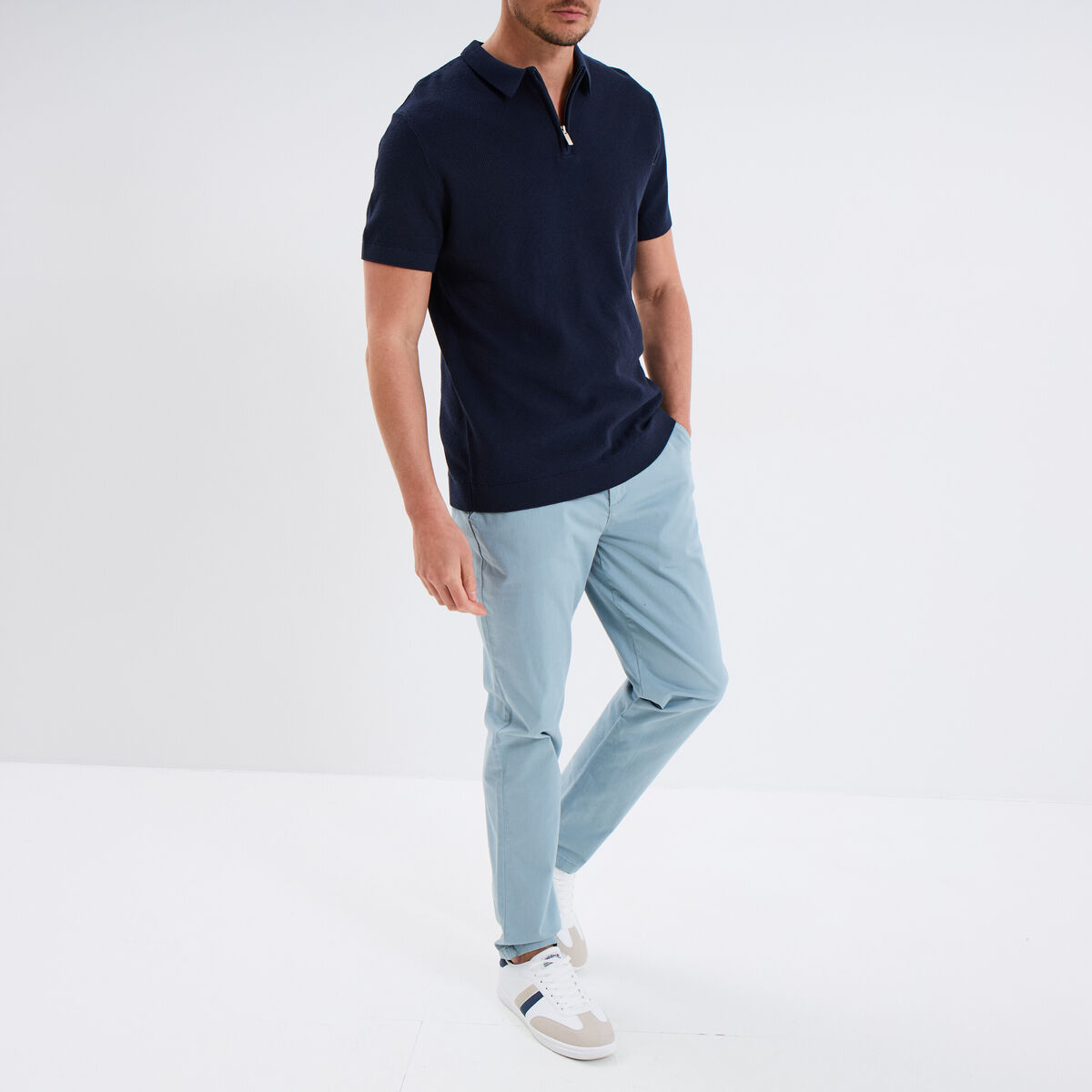 Pantalon chino droit stretch gris homme