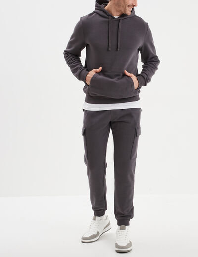 Sweat molleton à capuche hoodie gris foncé homme