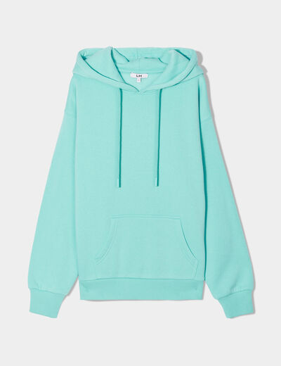 Sweat hoodie molleton à capuche bleu turquoise femme