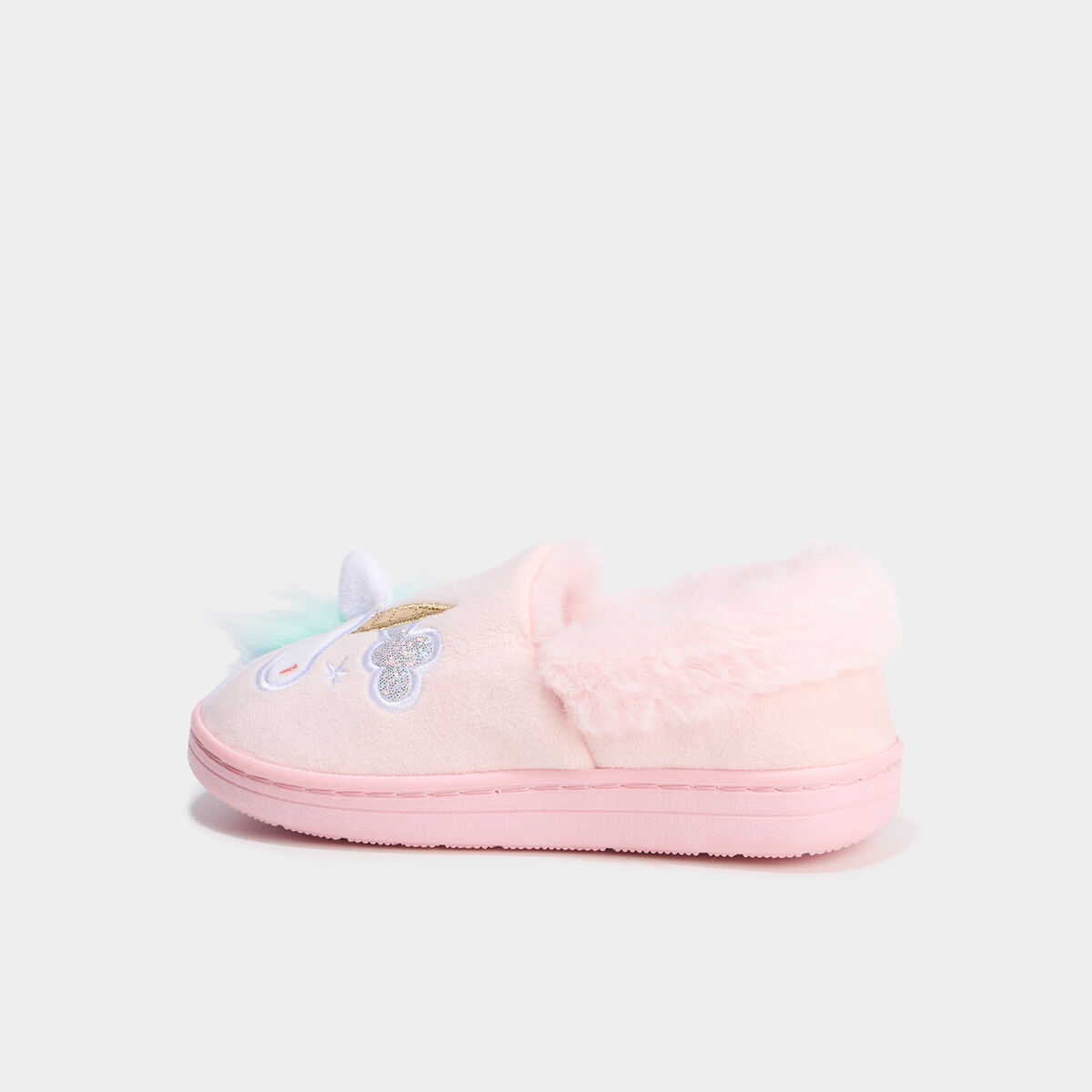 Chaussons fourr&eacute;s brod&eacute;s rose fille
