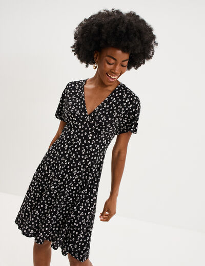 Robe fluide en maille longueur genou noir femme