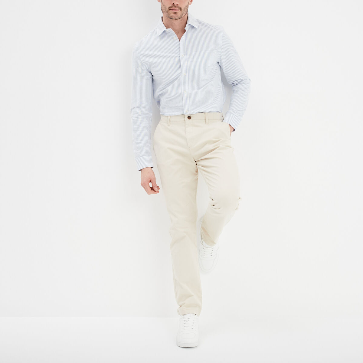 Pantalon chino droit stretch retroussé beige homme
