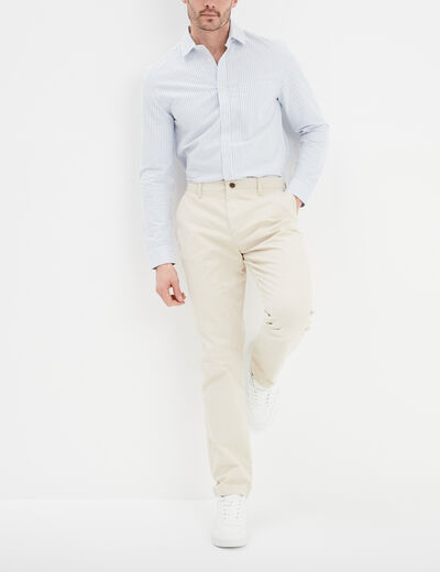 Pantalon chino droit stretch retroussé beige homme