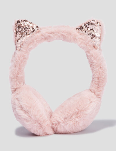 Cache-oreilles avec sequins rose clair fille
