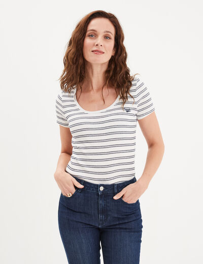 T-shirt col rond manches courtes Creeks blanc femme