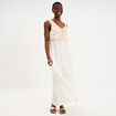 Robe longue buste brod&eacute; sans manches ecru femme