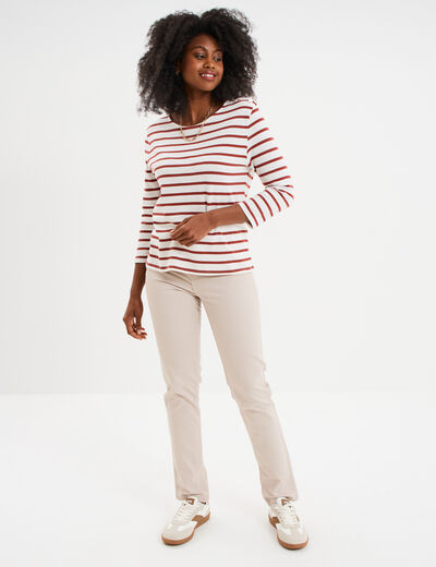 T-shirt manches 3/4 avec boutons coton ecru femme
