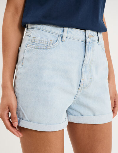 Short mom en jean 5 poches denim bleach femme