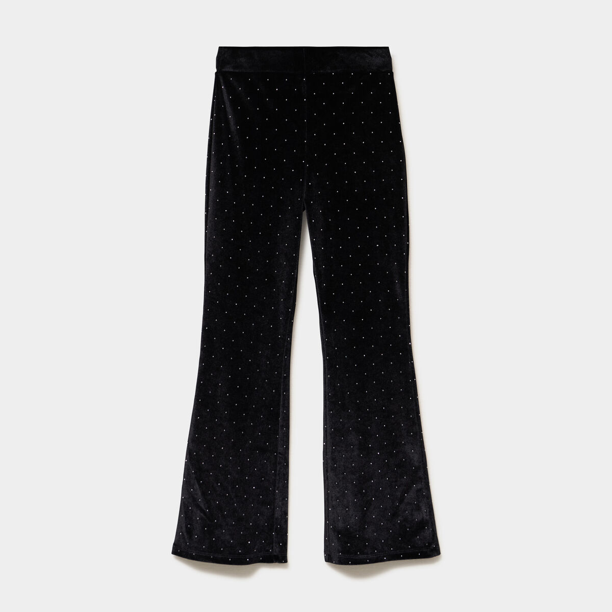 Pantalon flare effet velours &agrave; strass noir fille