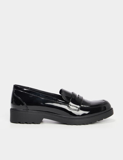 Mocassins vernis semelle crant&eacute;e Liberto noir femme