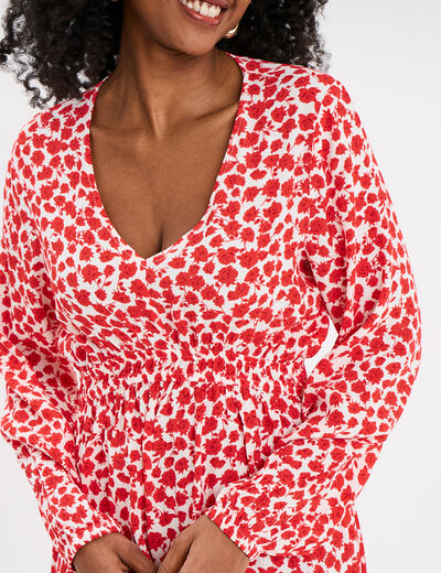 Robe midi empire fluide col en V rouge femme