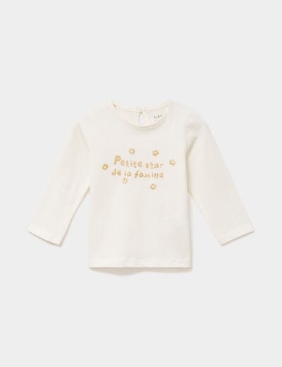 T-shirt manches longues coton blanc b&eacute;b&eacute; fille