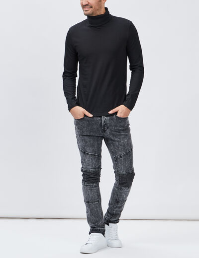 T-shirt col roulé manches longues noir homme