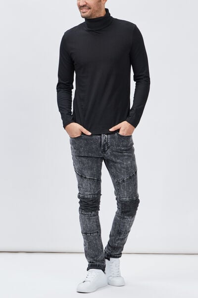 T-shirt col roul&eacute; manches longues noir homme