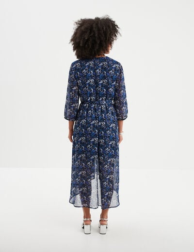 Robe longue col cache-coeur fluide bleu femme