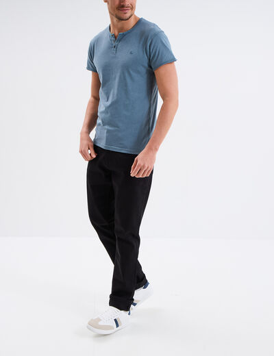 T-shirt col tunisien manches courtes bleu gris homme