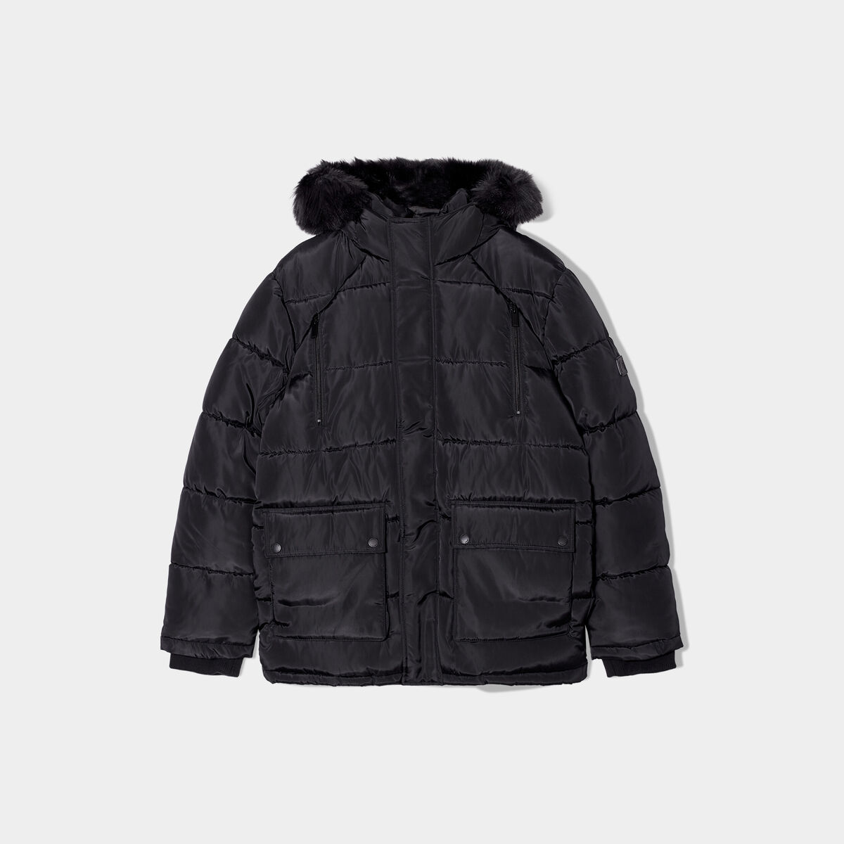 Doudoune à capuche doublure fourrure noir homme