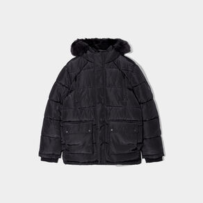 Doudoune à capuche doublure fourrure noir homme