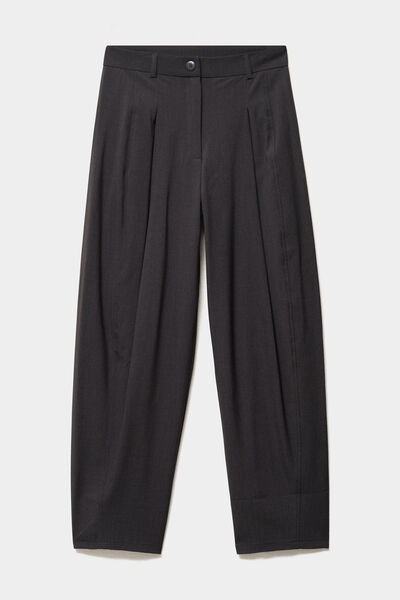 Pantalon ballon taille haute &agrave; pinces gris fonc&eacute; femme