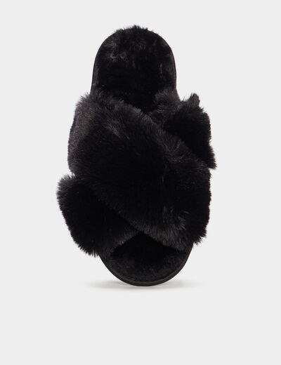 Mules imitation fourrure noir femme