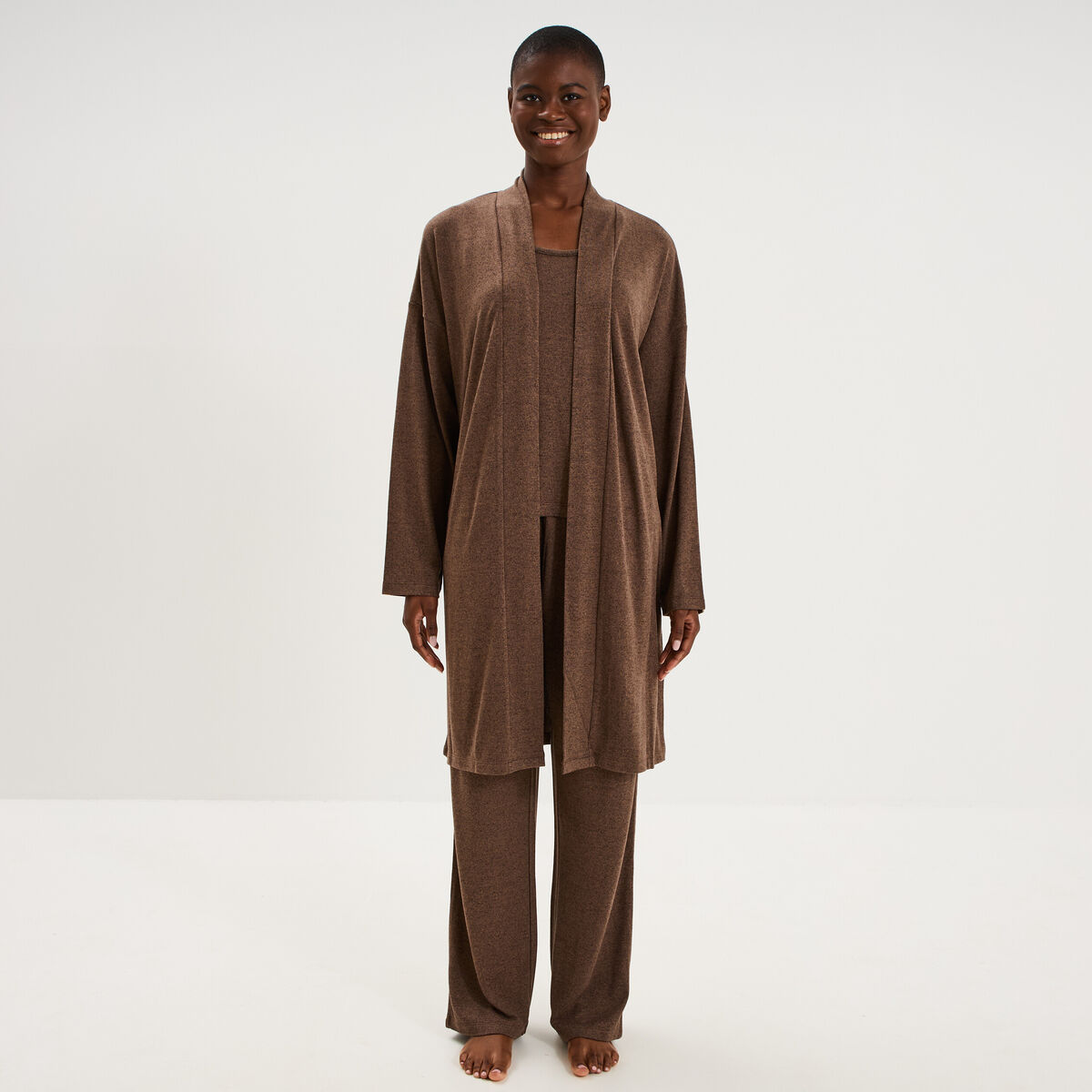 Ensemble pyjama 3 pi&egrave;ces beige femme