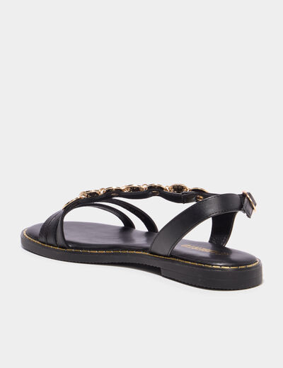 Sandales avec d&eacute;tails bijoux noir femme