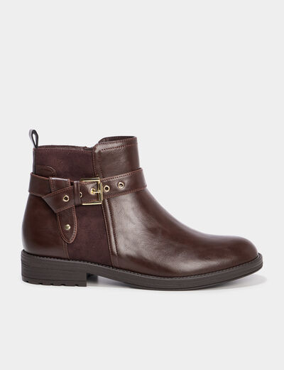Bottines avec boucles et talons 2 cm marron femme