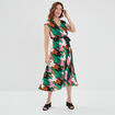 Robe longue évasée plissée et ceinturée ecru femme