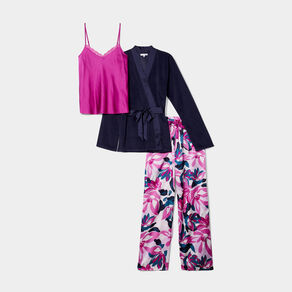 ensemble pyjama satine 3 pieces vert turquoise femme Ensemble pyjama satiné 3 pièces vert turquoise femme