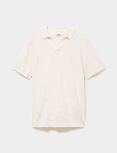 Polo manches courtes textur&eacute; coton blanc homme