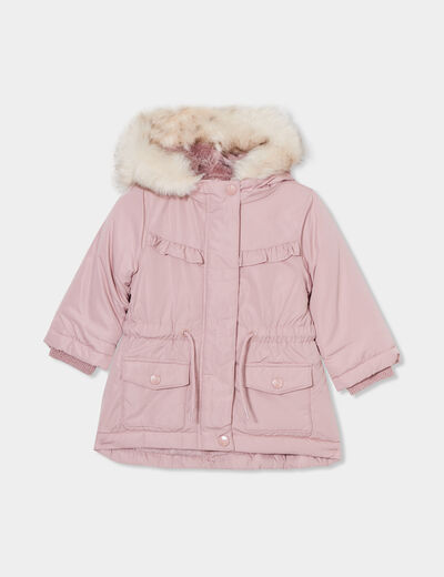 Manteau à capuche fausse fourrure rose pastel bébé fille