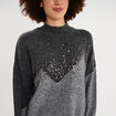 Pull col montant &agrave; sequins oversize gris fonc&eacute; femme