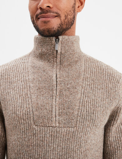 Pull avec col camionneur côtelé taupe homme