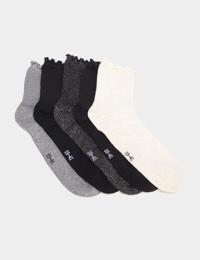 Lot 5 paires socquettes c&ocirc;tel&eacute;es noir femme