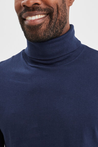 T-shirt col roulé manches longues bleu marine homme
