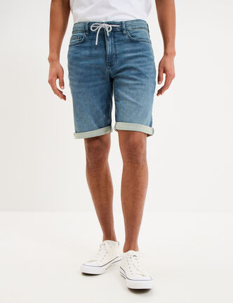 Bermuda droit &agrave; coulisse en jean denim stone homme