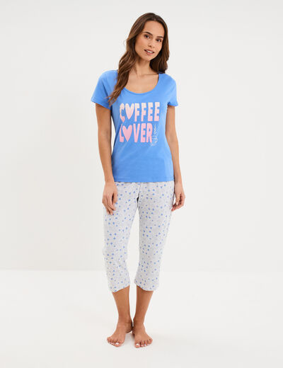 Ensemble pyjama corsaire 2 pi&egrave;ces coton bleu electrique femme