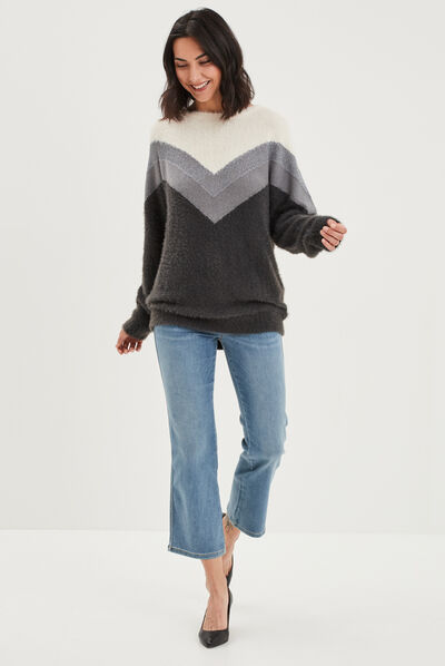 Pull manches longues gris clair femme