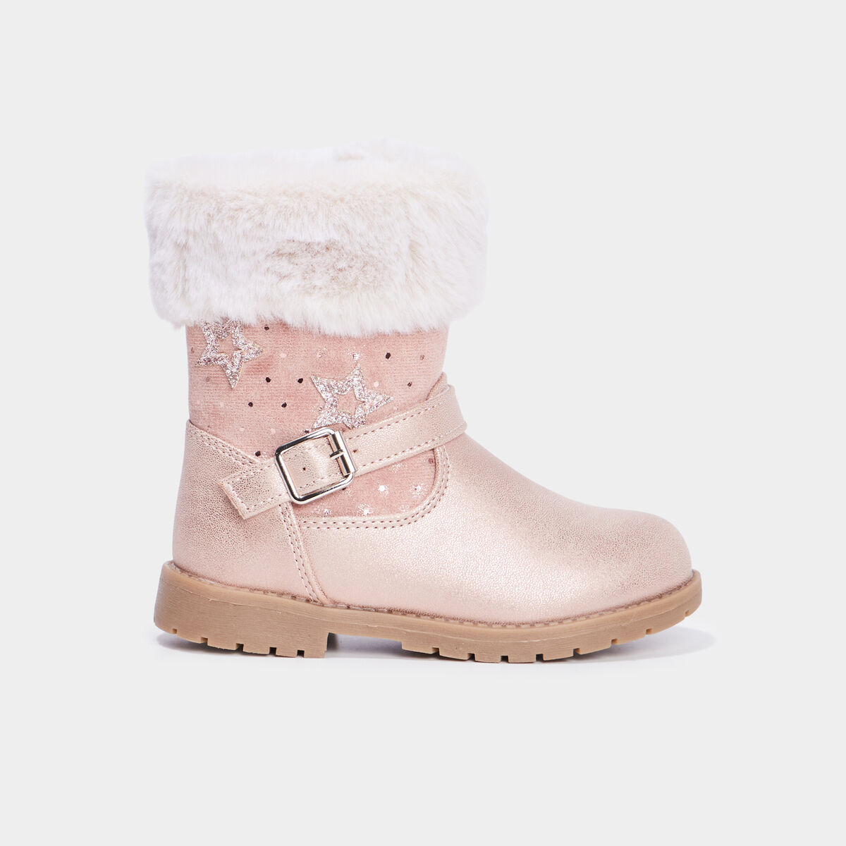 Bottes avec fourrure et paillettes rose champagne fille