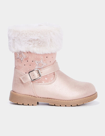Bottes avec fourrure et paillettes rose champagne fille