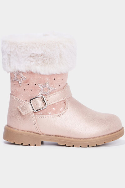 Bottes avec fourrure et paillettes rose champagne fille
