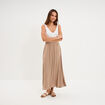 Jupe longue effet satin marron femme