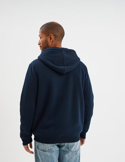 Sweat zippé à capuche doublé bleu marine homme