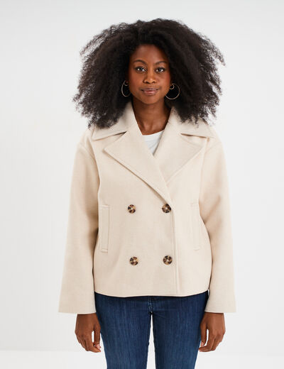 Blouson court boutonné beige femme
