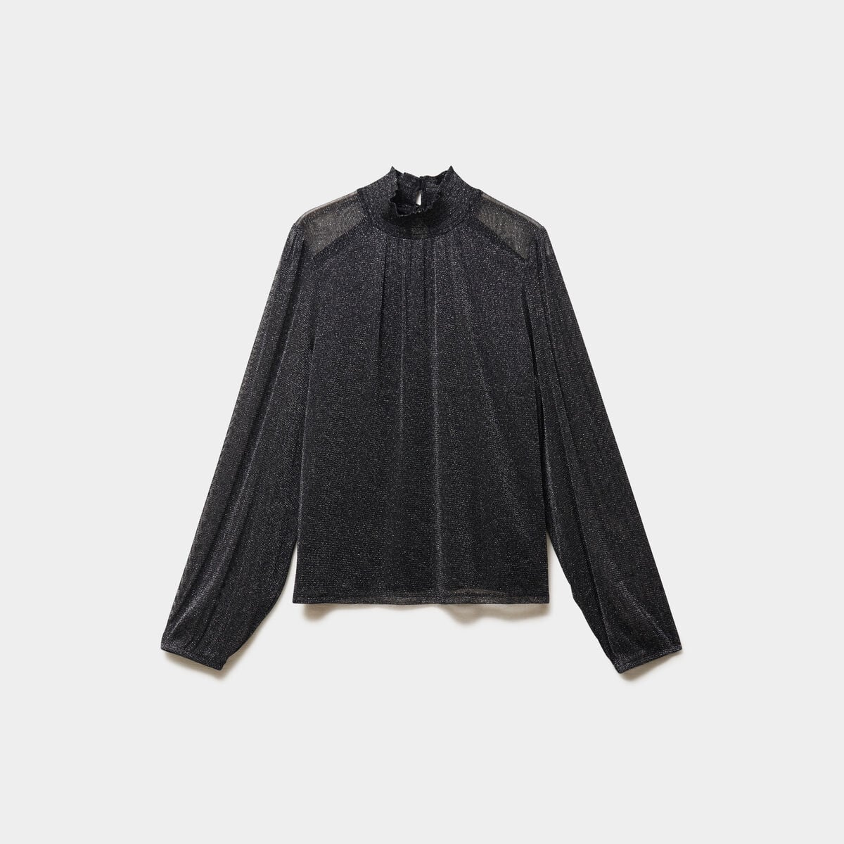 T-shirt fil m&eacute;tallis&eacute; col montant noir femme