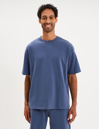 T-shirt col rond droit relax fit bleu homme