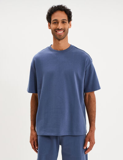 T-shirt col rond droit relax fit bleu homme