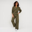 Combinaison pantalon ceintur&eacute;e coton vert kaki femme