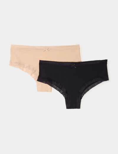 Lot 2 shortys bandes dentelle beige femme