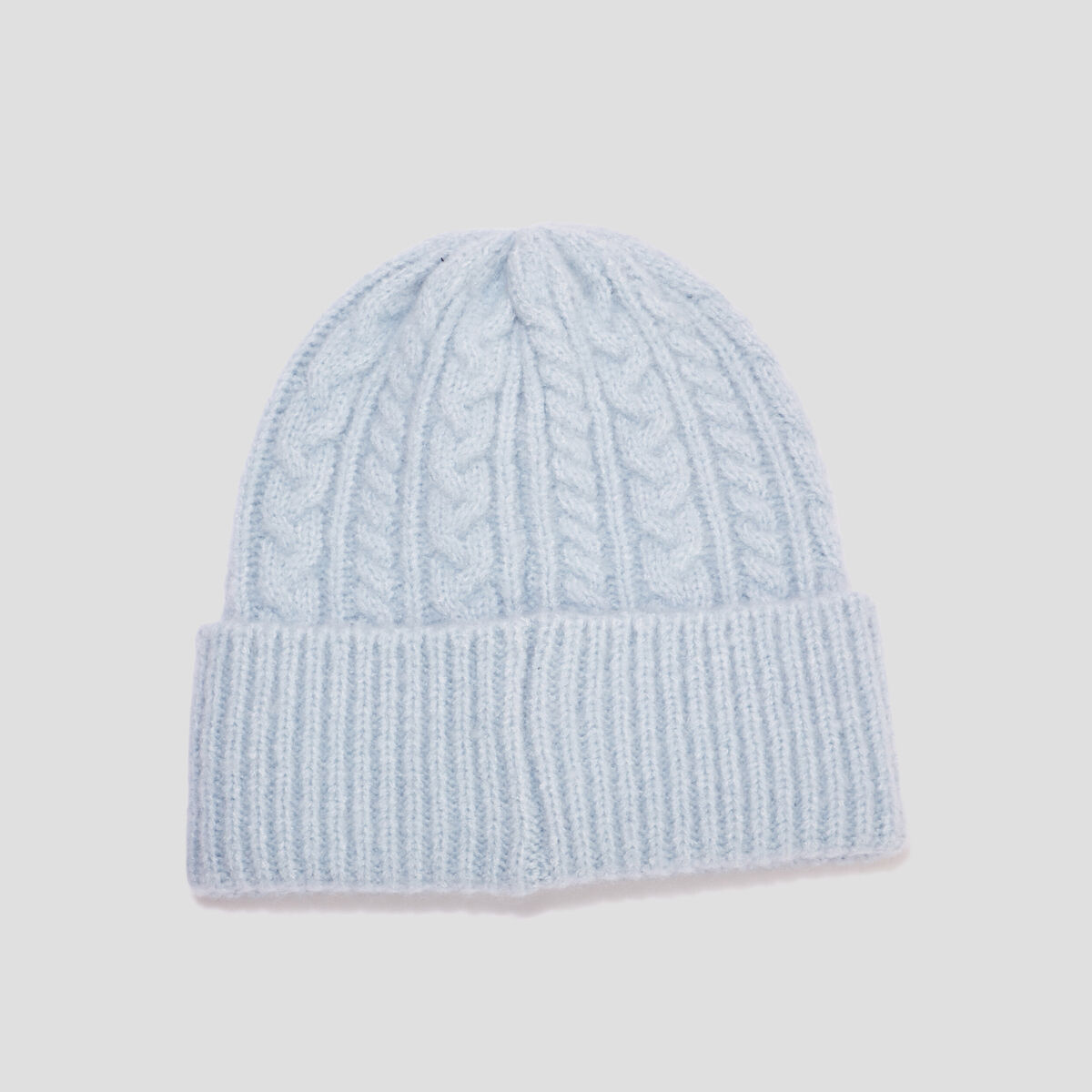 Bonnet tricoté torsades bleu ciel femme